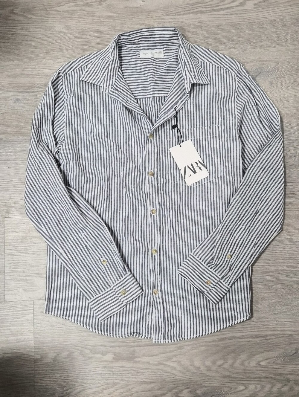 ZARA Kids Navy and White Vertical Stripe Button-Down Shirt - Size 13-14 - NWT